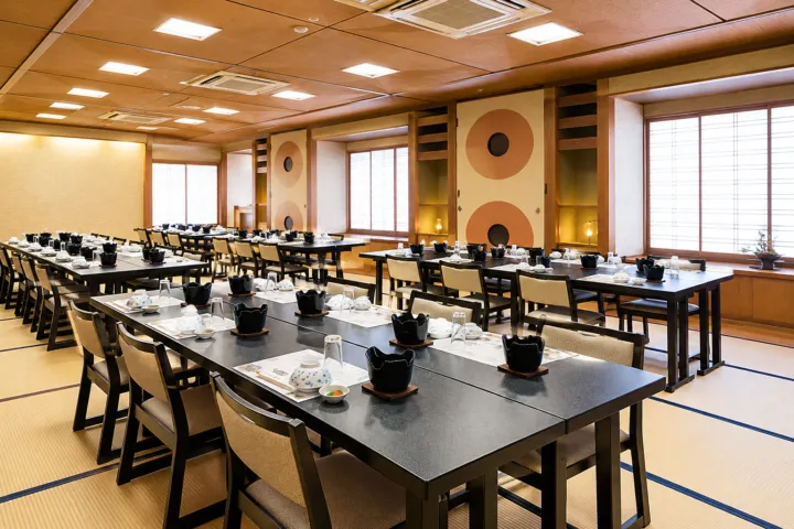 割烹旅館 肴屋本店の大広間のイスとテーブル席