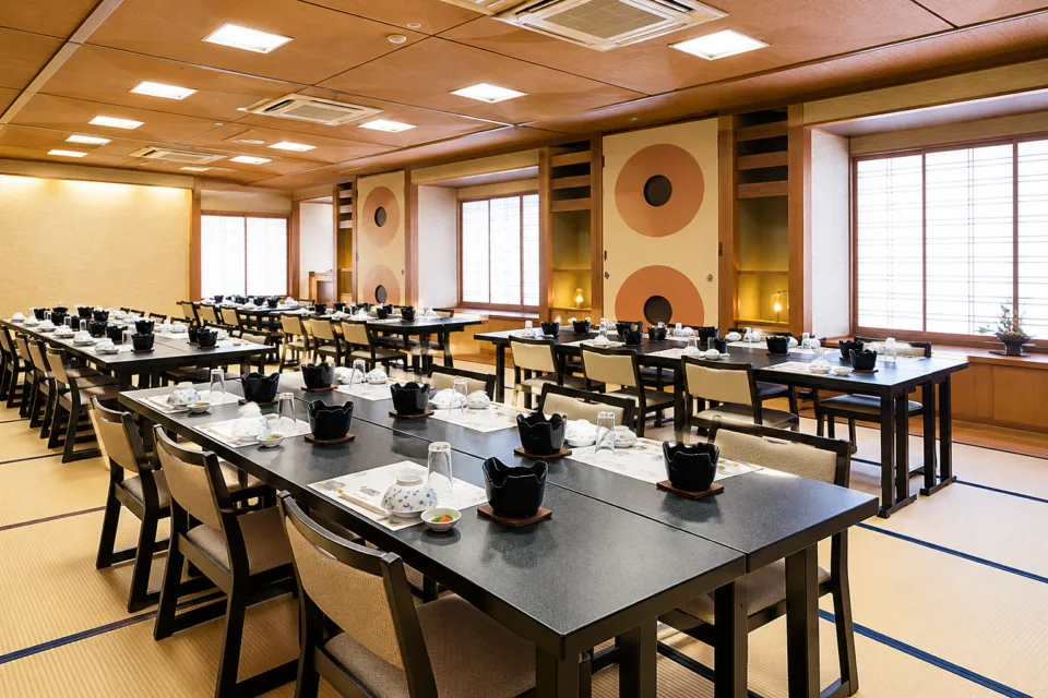 割烹旅館 肴屋本店の大広間のイスとテーブル席