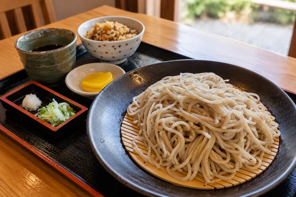 手打ちそば処 乃むらのもりそばと炊き込みご飯のセット