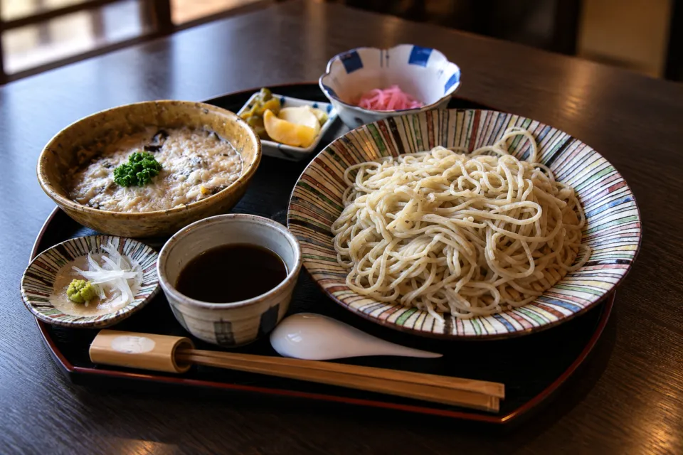 高千穂蕎麦 おたに家の蕎麦とご飯の配膳