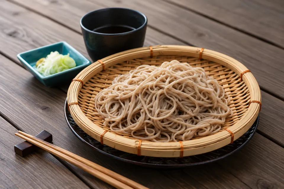 高千穂蕎麦 おたに家の竹ざるに盛られた蕎麦