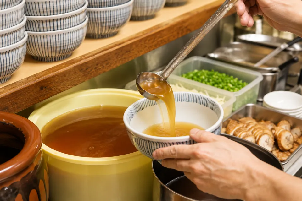元祖岡山 とりそば太田の丼に注がれる鶏スープ