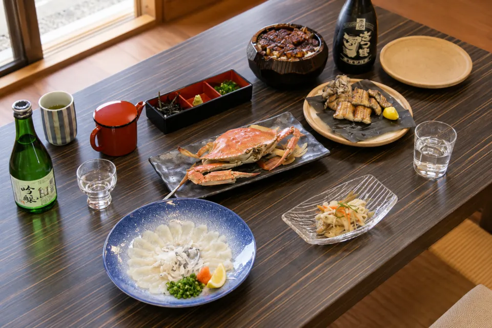 うなぎ 蓬ぜんの白焼きやかになどが並ぶ一品料理