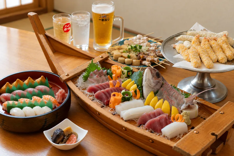 安兵衛の刺身と寿司を盛り込んだコース料理