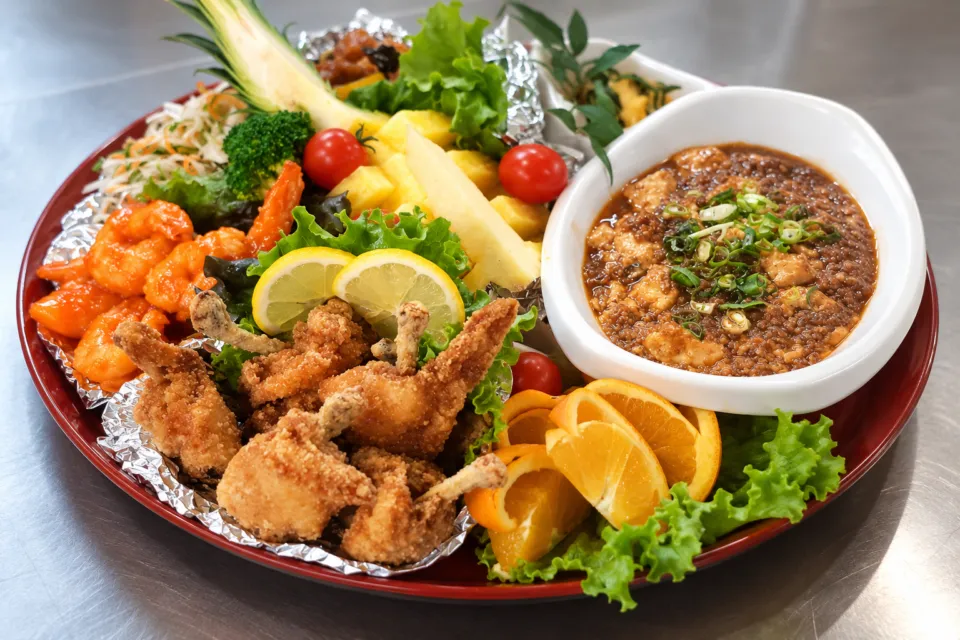 ゆういんぐ四万十の惣菜を盛った大皿